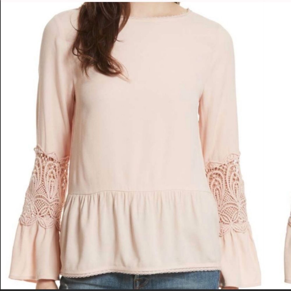 Joie Blush Boho Eyelet Bell Sleeve Peplum Top
